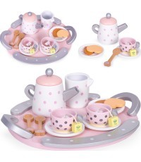 Wooden tea cup kettle set 15 items ECOTOYS
