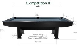 Biljarda galds Pool Competition II, matēts melns, 7 pēdas, dzelteni zaļš audums