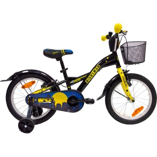 4KIDS Nightman 16" children's bike, single-speed, steel frame, size 10" (25.5 cm), black/blue