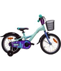 Детский велосипед 4KIDS Ice Queen 16", 1 скорость, размер 10" (25,5 см), тормоза V-Brake и ножной, алюминий (голубой)