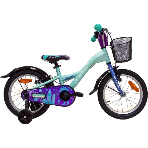 4KIDS Ice Queen 16" children's bike, 1G, size 10" (25.5 cm), V-Brake and coaster brakes, aluminium (light blue)