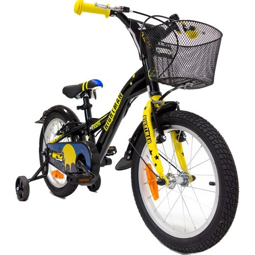4KIDS Nightman 16" bērnu velosipēds, viena ātruma, tērauda rāmis, izmērs 10" (25,5 cm), melns/zils