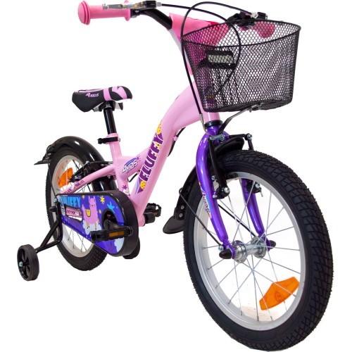 4KIDS Fluffy 16" 1 ātrums, izmērs 9,5" (24 cm), V-Brake un kāju bremzes, tērauda (rozā)