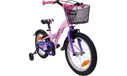 4KIDS Fluffy 16" 1 ātrums, izmērs 9,5" (24 cm), V-Brake un kāju bremzes, tērauda (rozā)