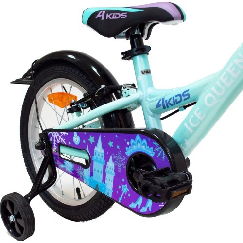Bērnu velosipēds 4KIDS Ice Queen 16", 1G, izmērs 10" (25,5 cm), V-Brake un kāju bremzes, alumīnijs (gaiši zils)
