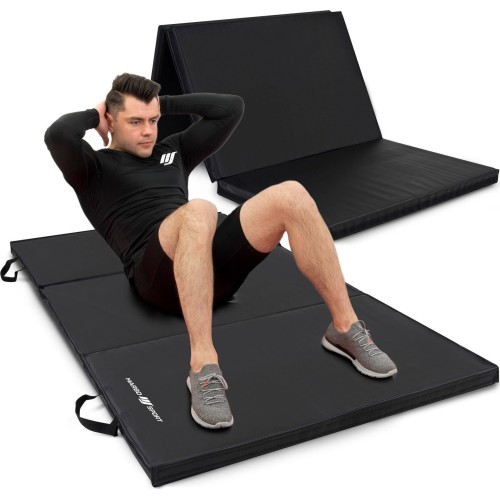 Salokāms ciets vingrošanas paklājs ar līplenti, 180 x 90 x 5 cm, melns - Marbo Sport