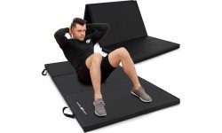 Salokāms ciets vingrošanas paklājs ar līplenti, 180 x 90 x 5 cm, melns - Marbo Sport
