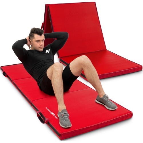 Складной жёсткий гимнастический мат на липучках, 180 x 60 x 5 см, красный - Marbo Sport