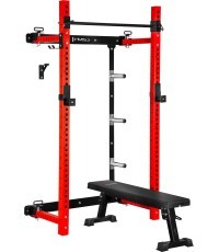 WALL-MOUNTED SLIDING POWER RACK WITH BENCH KLT34 RED HMS FITNESS
