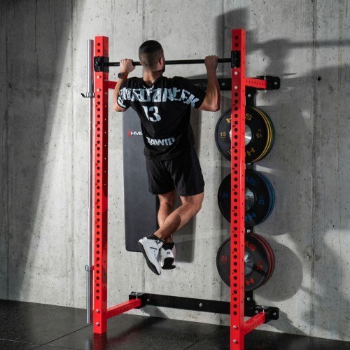 WALL-MOUNTED SLIDING POWER RACK WITH BENCH KLT34 RED HMS FITNESS