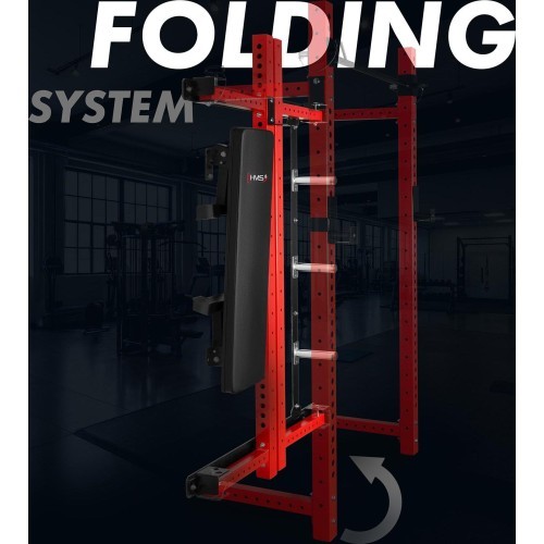 WALL-MOUNTED SLIDING POWER RACK WITH BENCH KLT34 RED HMS FITNESS