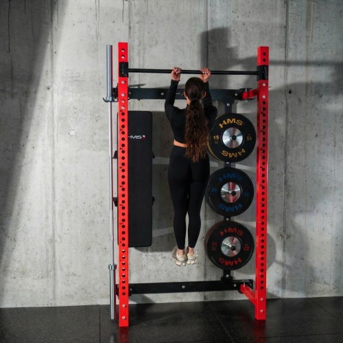 WALL-MOUNTED SLIDING POWER RACK WITH BENCH KLT34 RED HMS FITNESS