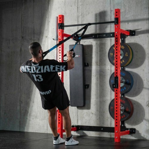 Pie sienas stiprināms bīdāms spēka rāmis ar soliņu KLT34, sarkans, HMS Fitness