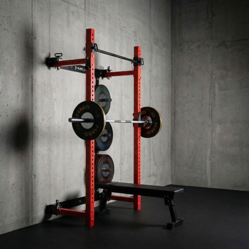 WALL-MOUNTED SLIDING POWER RACK WITH BENCH KLT34 RED HMS FITNESS