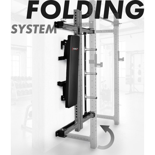 Pie sienas stiprināms bīdāms spēka statīvs ar soliņu KLT34 pelēks HMS Fitness