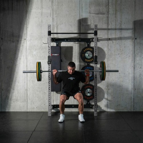 Pie sienas stiprināms bīdāms spēka statīvs ar soliņu KLT34 pelēks HMS Fitness