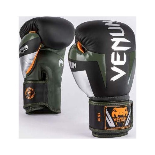 Boksa cimdi Venum Elite, melni/sudraba/haki