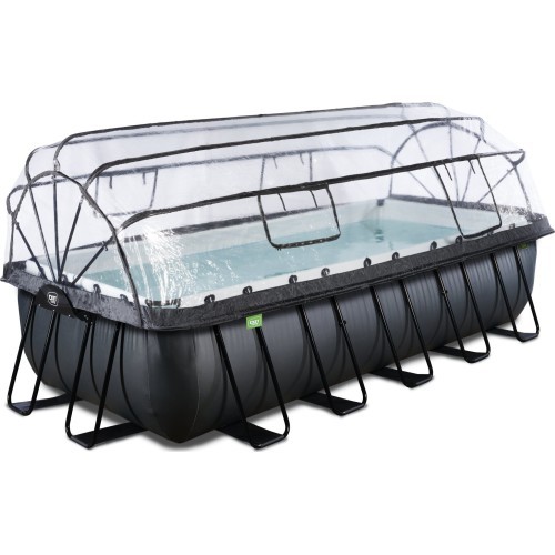 EXIT Black Leather baseins 540x250x122cm ar smilšu filtra sūkni un kupolu – melns