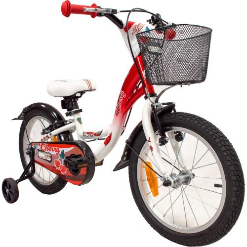 Велосипед 4KIDS Cherry 16" // 1 скорость, размер 9,5" (24 см), тормоза V-Brake и ножной, стальной (красный/белый)