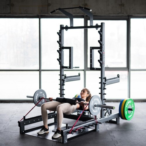 Komerciāls daudzfunkcionāls statīvs ar svarcelšanas un hip thrust platformu SMP01 HMS