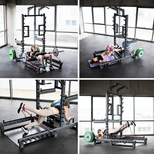 Komerciāls daudzfunkcionāls statīvs ar svarcelšanas un hip thrust platformu SMP01 HMS