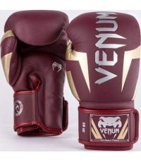 Боксёрские перчатки Venum Elite, бордово-золотые