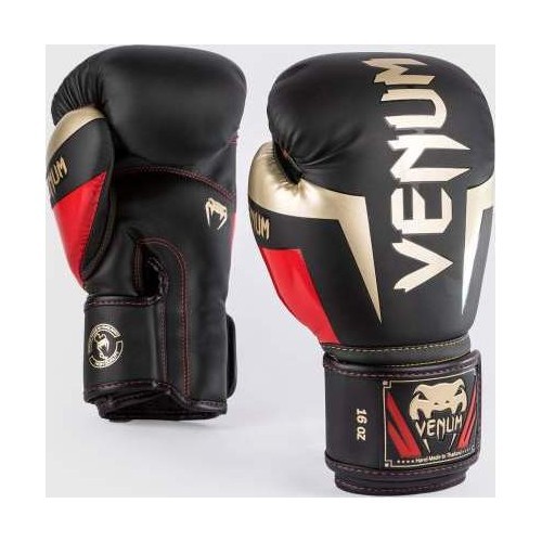 Боксёрские перчатки Venum Elite, чёрно-золото-красные