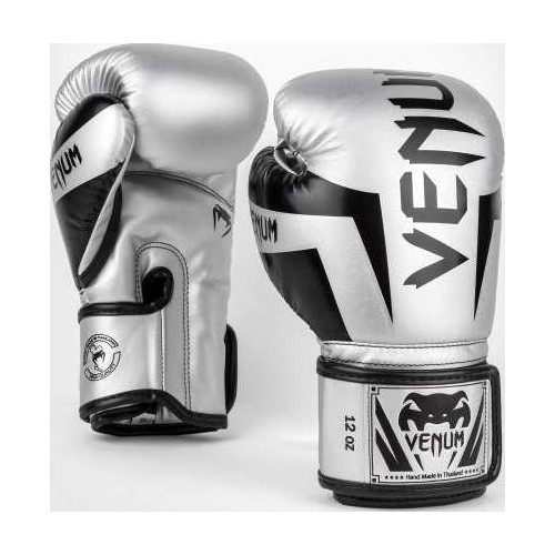 Venum Elite boksa cimdi, sudraba/melni