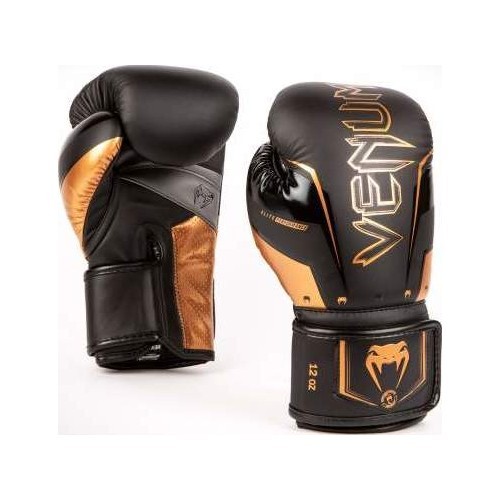 Venum Elite Evo boksa cimdi, melni/bronzas