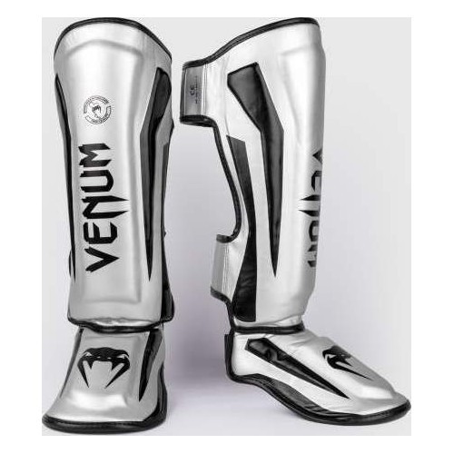 Защита голени Venum Elite Standup, серебристо-чёрная