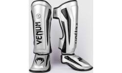 Защита голени Venum Elite Standup, серебристо-чёрная