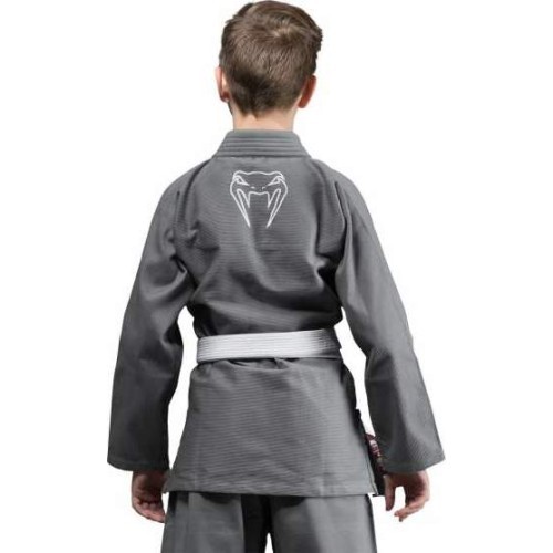 BJJ kimono Venum Contender Kids ar baltu jostu, pelēks