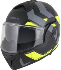 Flip-Up Motorcycle Helmet Cassida MultiFlip Korp P/J - Matt Black/Fluo Yellow/Grey