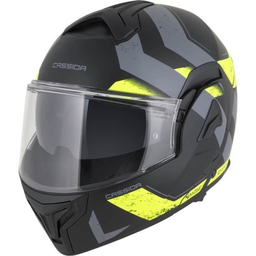 Мотошлем с откидной челюстью Cassida MultiFlip Korp P/J - Matt Black/Fluo Yellow/Grey