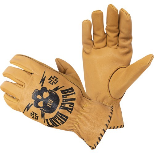 Leather Motorcycle Gloves W-TEC Black Heart Skull - Camel