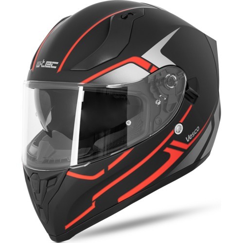 Integrālā motociklista ķivere W-TEC Vesco - Melna matēta-Corsa sarkana