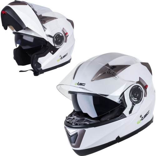 Flip-Up Motorcycle Helmet W-TEC Pezzon - White-Bronze