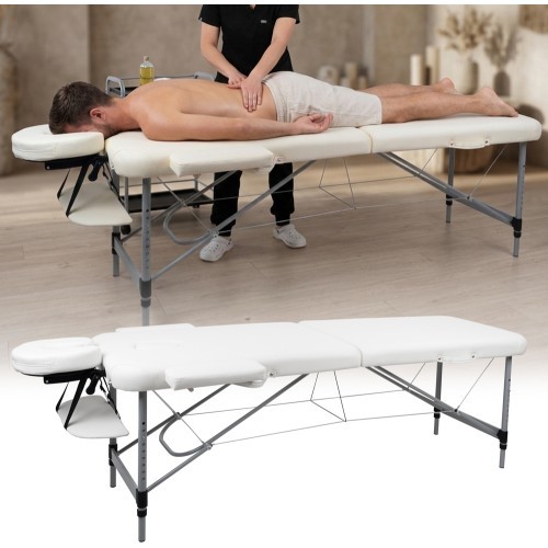 2-секционный алюминиевый массажный стол inSPORTline Morrani (186 × 60 × 62,5–85,5 см) - Cream