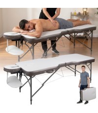 2-Section Aluminum Massage Table inSPORTline Kiyora (186 × 70 × 62.5–85.5 cm) - White Grey