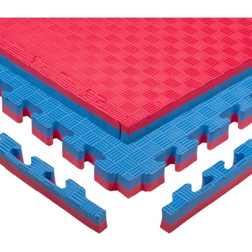 Tatami puzles paklājs inSPORTline Malmeida 100 x 100 x 4 cm - červeno-modrá, vzor 5 proužků