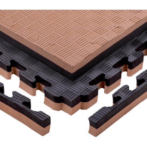 Tatami puzles paklājs inSPORTline Malmeida 100 x 100 x 4 cm - Mocha mousse-černá, vzor 5 proužků
