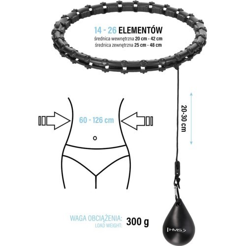 HHW11 Plus Size melns hula riņķis ar svaru HMS