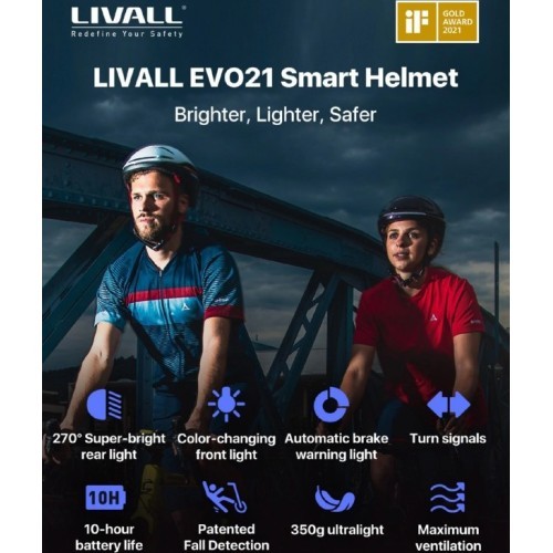 Livall EVO21 smart helmet, size M, white