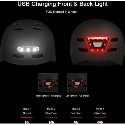 Beaster BS51BL Helmet with LED Lights, Size M, White