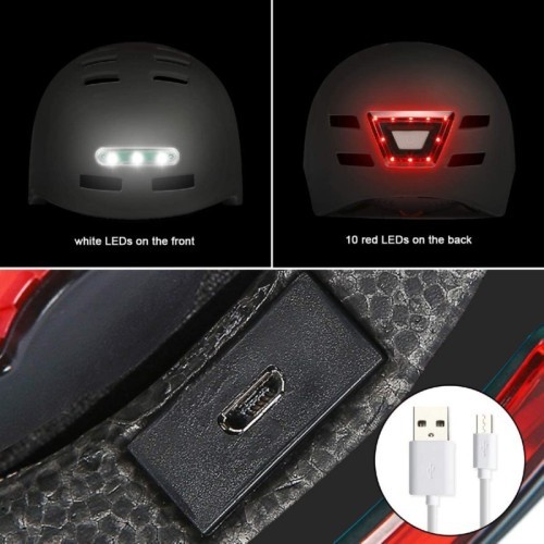 Beaster BS51BL Helmet with LED Lights, Size M, White