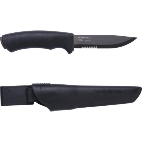 Нож Morakniv Bushcraft SRT, чёрный, частично зубчатое лезвие