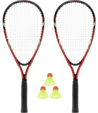 NRS001 CROSSMINTON SET 2 ROCKETS + SHUTTLECOCKS + RED COVER NILS