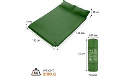 Самонадувающийся коврик с подушкой NILS CAMP NC4060, двухместный, зеленый
