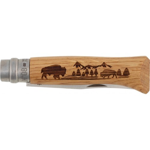 Nazis Opinel Nr. 8 Inox, ozols, Animal sērija – bifelis