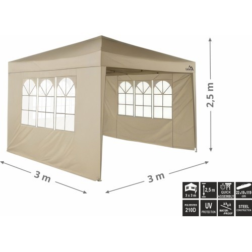 Saliekamā nojume PALACE 3x3 m ar sānu sienām, smilškrāsas, ūdensizturīga